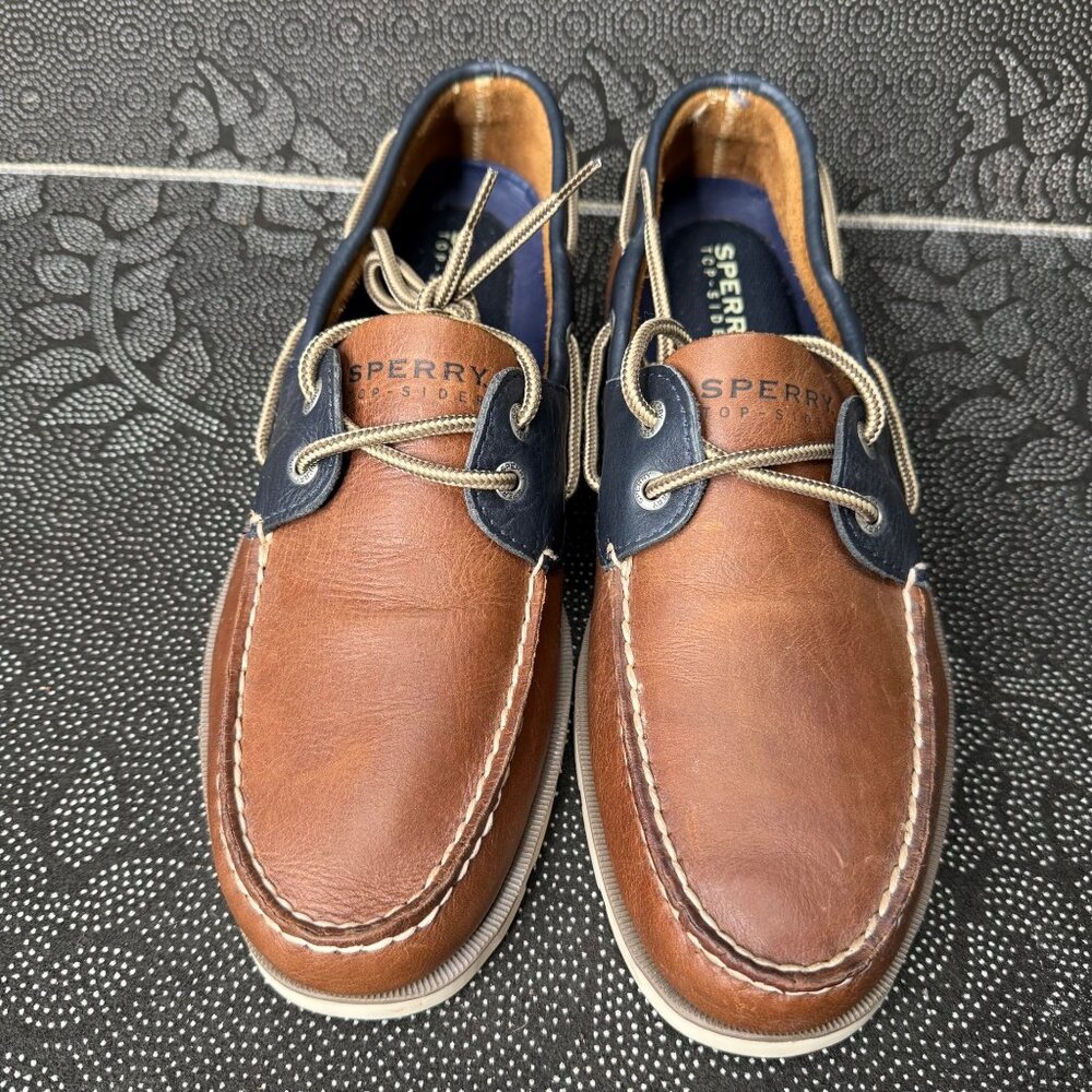 Sperry Top-Sider Mens Boat Shoes Brown & Navy Leather Size 10.5M
